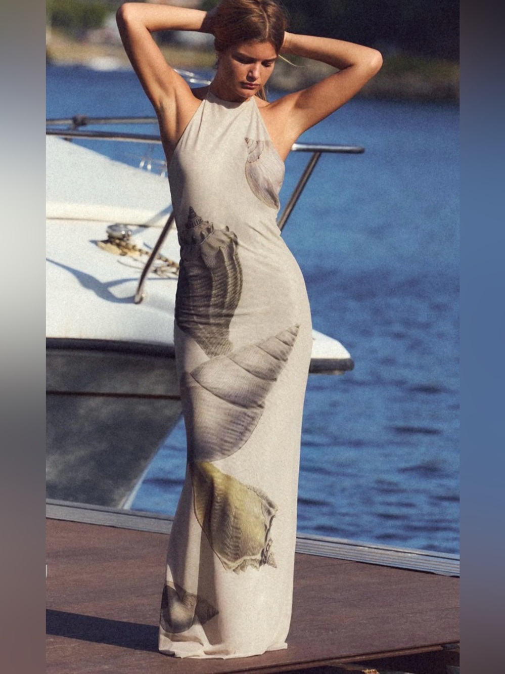 Zara Cream Maxi Dress with Seashell Print